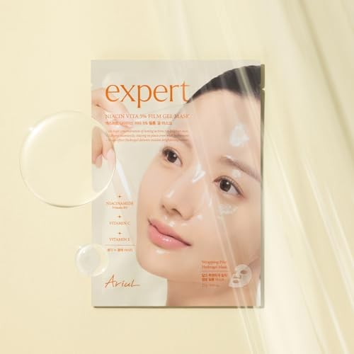 Ariul Expert Niacin Vita 5% Film Gel Mask, Face Mask, Niacinamide Serum, Korean Skin Care, 4 Masks, 23ml / 0.81 Fl. Oz, Each